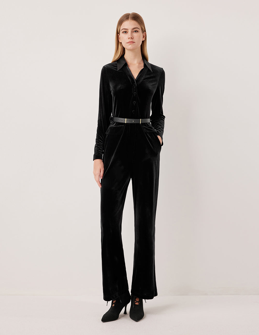 MARYLING Silk Satin Jumpsuit with V-Neck and Long Bubble Sleeves