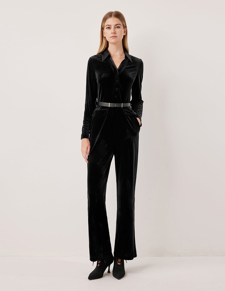 MARYLING Silk Satin Jumpsuit with V-Neck and Long Bubble Sleeves
