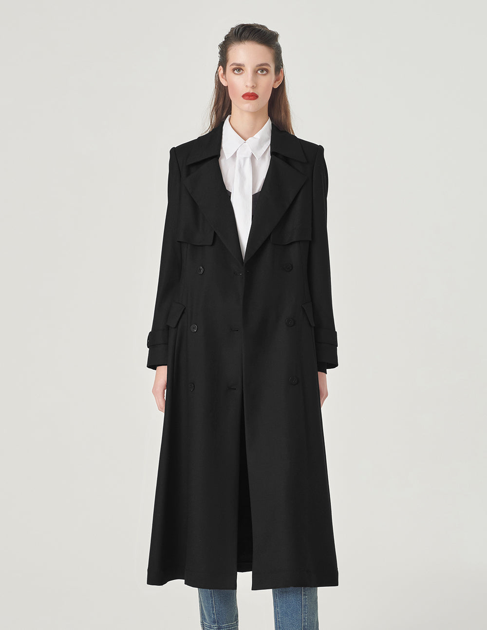 MARYLING Black A-Line Windbreaker Coat