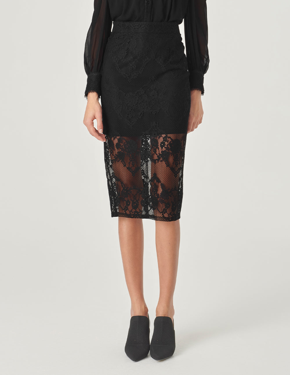 MARYLING Black Lace Pencil Skirt
