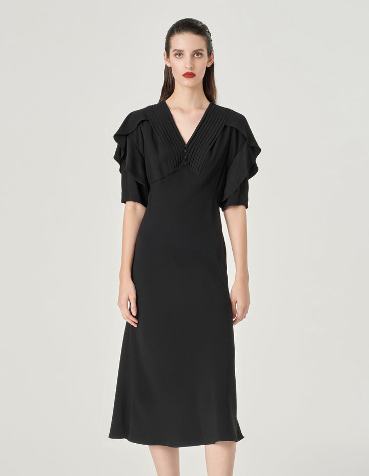 MARYLING Ruffle Short Sleeve V-Neck Fishtail Dress