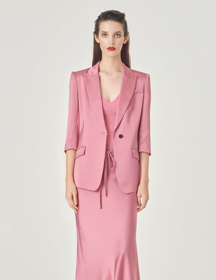 MARYLING Pink Three-Quarter Sleeve Single-Breasted Blazer