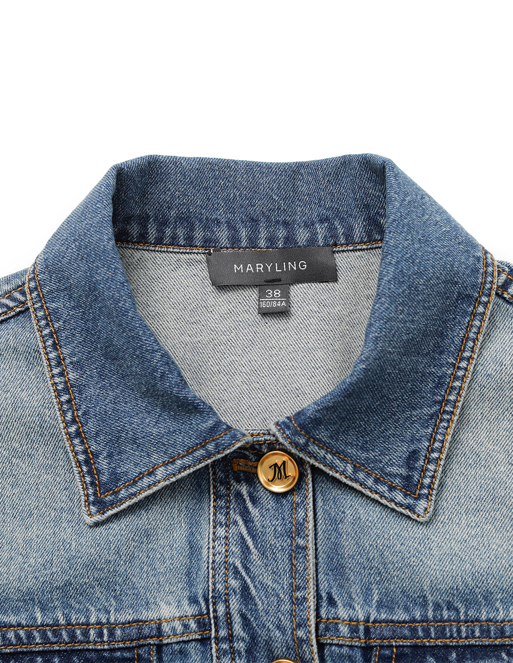 MARYLING Blue Denim Long-Sleeve Cropped Jacket
