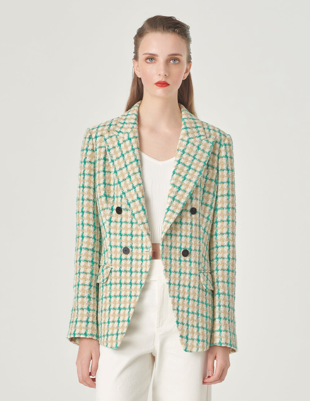 MARYLING Checked Double-Breasted Blazer