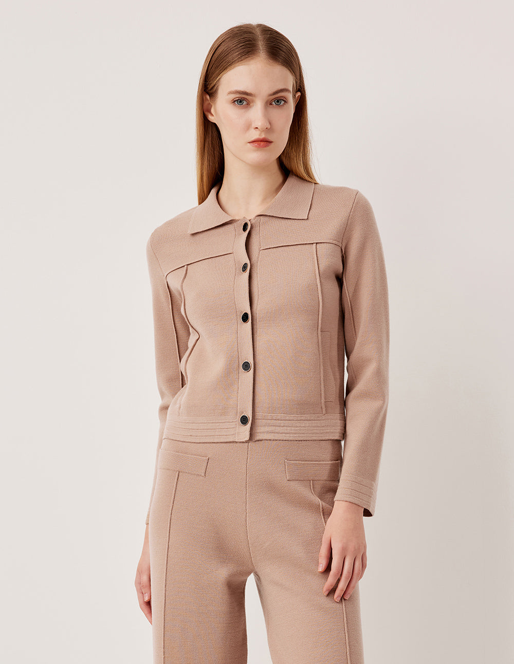 MARYLING Notched Collar Merino Wool Knit Cardigan