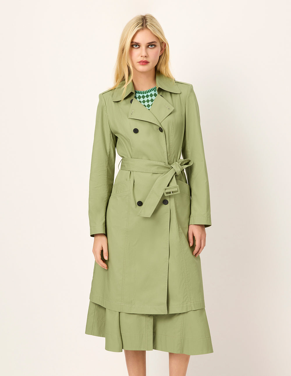 MARYLING Notch Lapel A-Line Double-Breasted Olive Green Windbreak