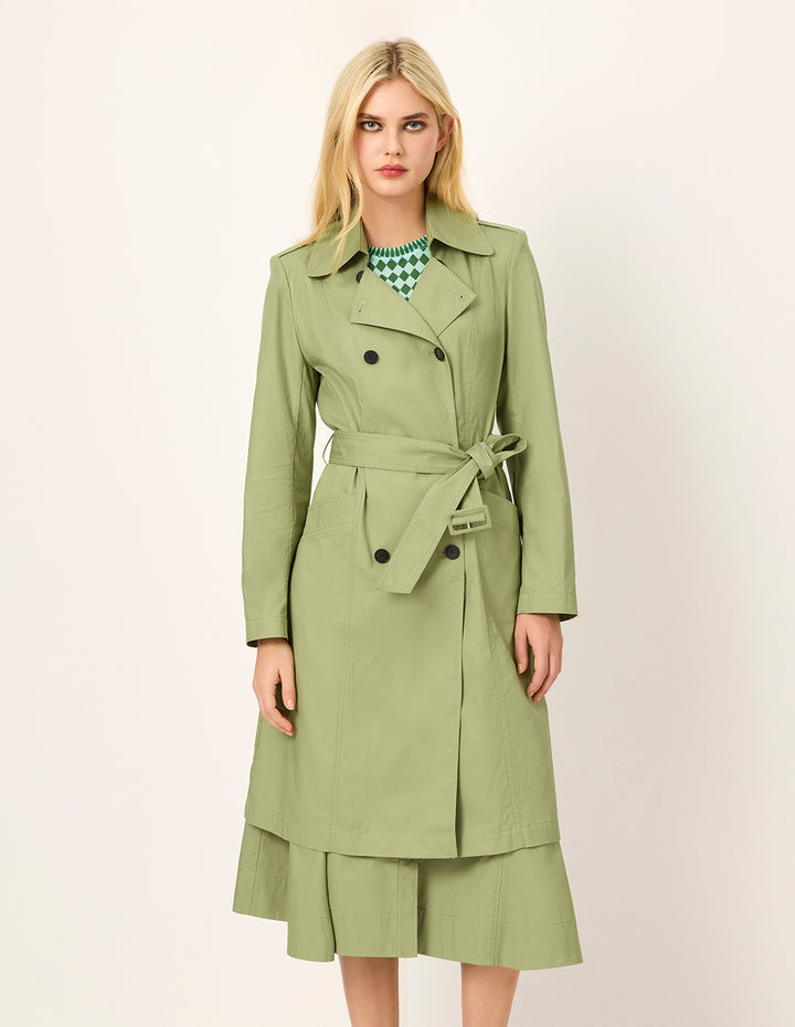 MARYLING Notch Lapel A-Line Double-Breasted Olive Green Windbreak