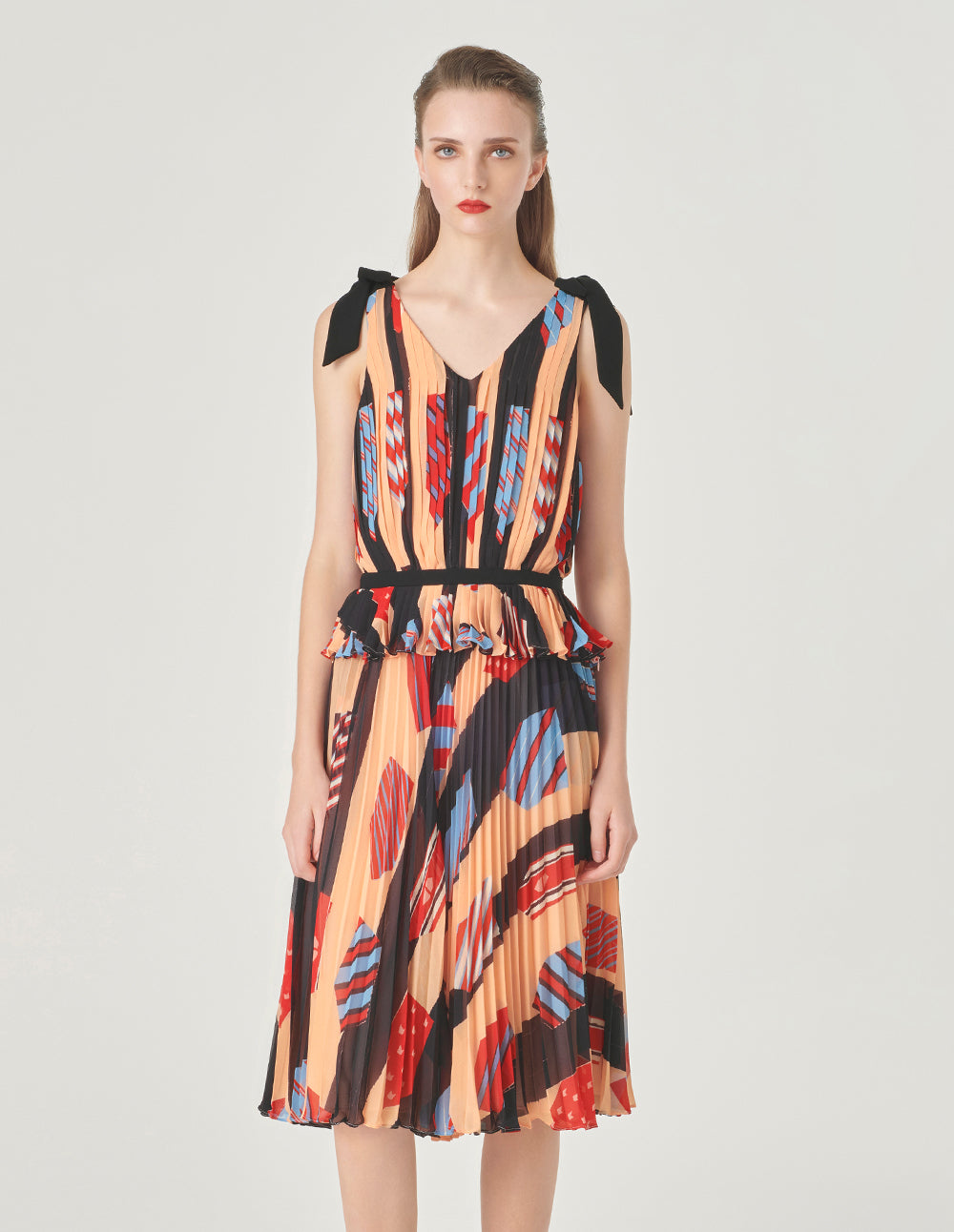 MARYLING Tie-Shoulder Pleated Top