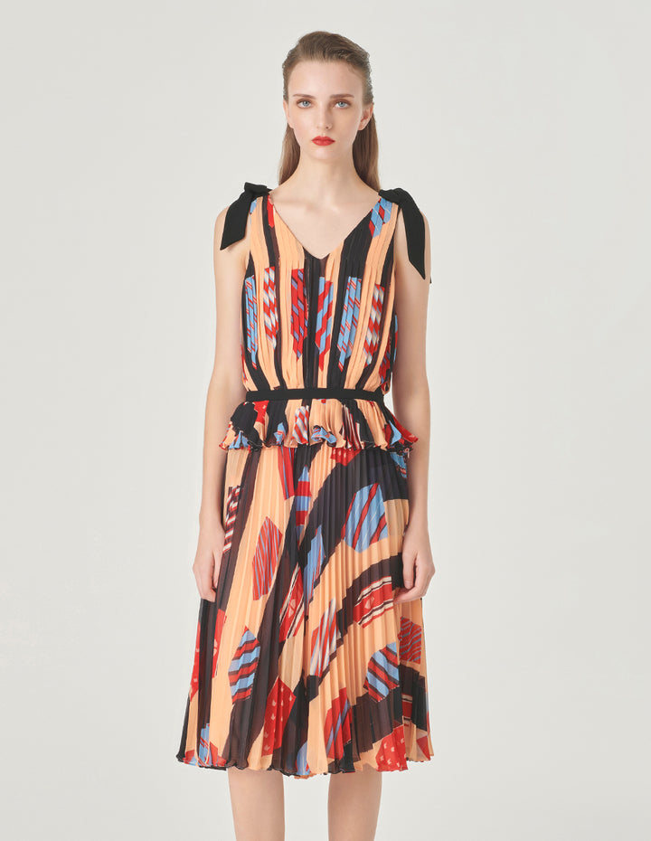 MARYLING Tie-Shoulder Pleated Top