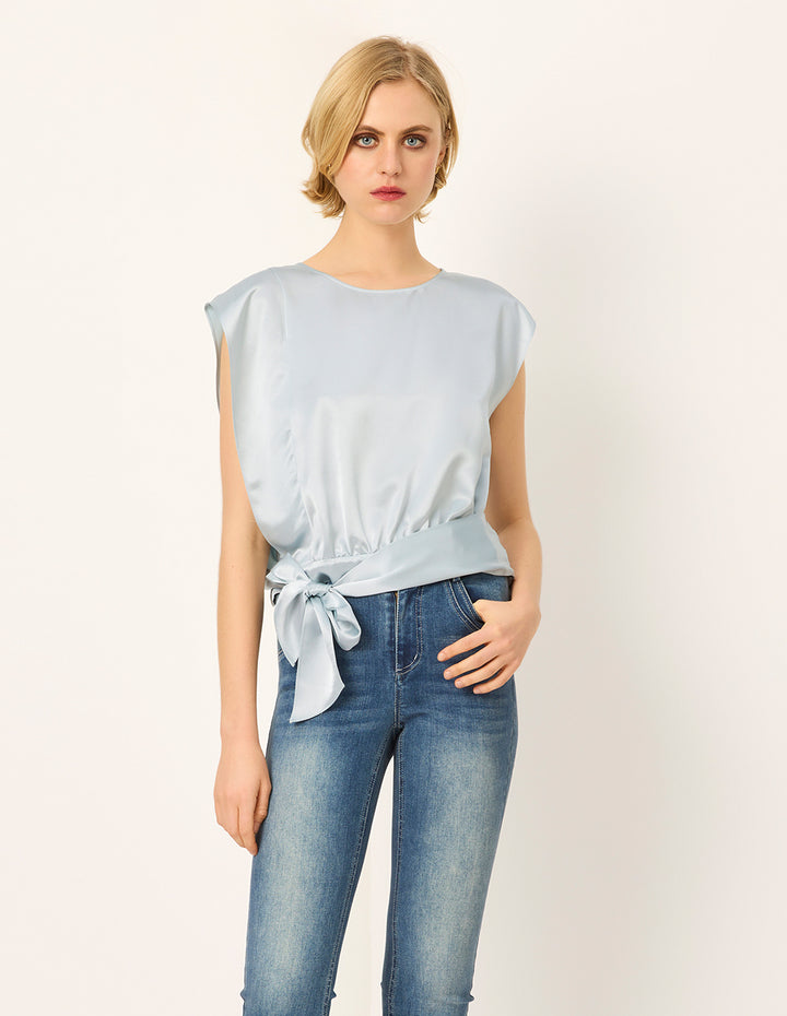 MARYLING Round Neck Sleeveless Satin Top