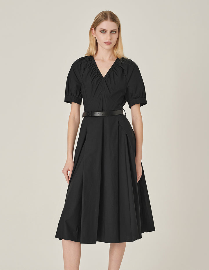 MARYLING Black V-Neck Swing Dress