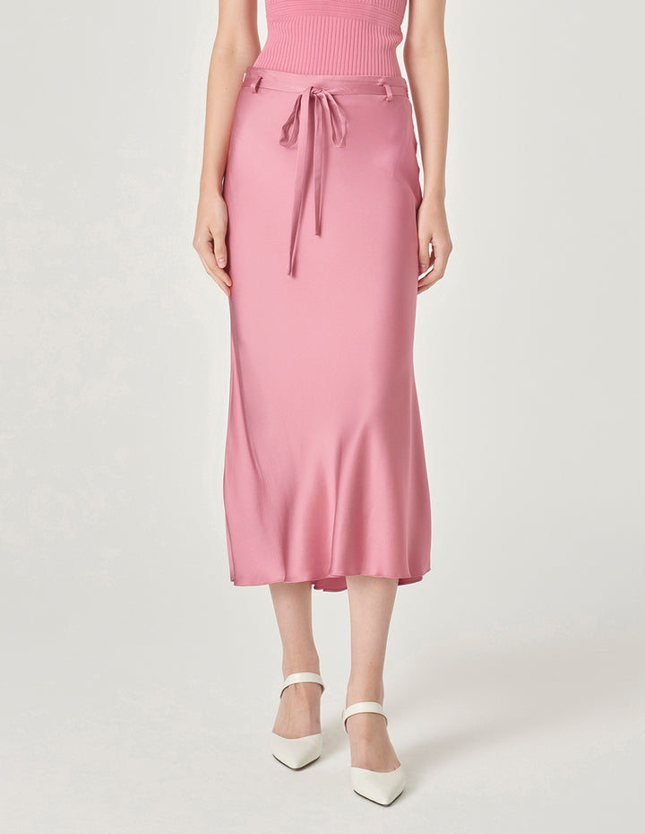MARYLING Pink Fishtail Belt Midi Skirt