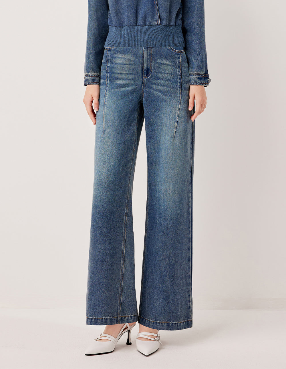 MARYLING Loose Fit Straight Leg Washed Blue Jeans