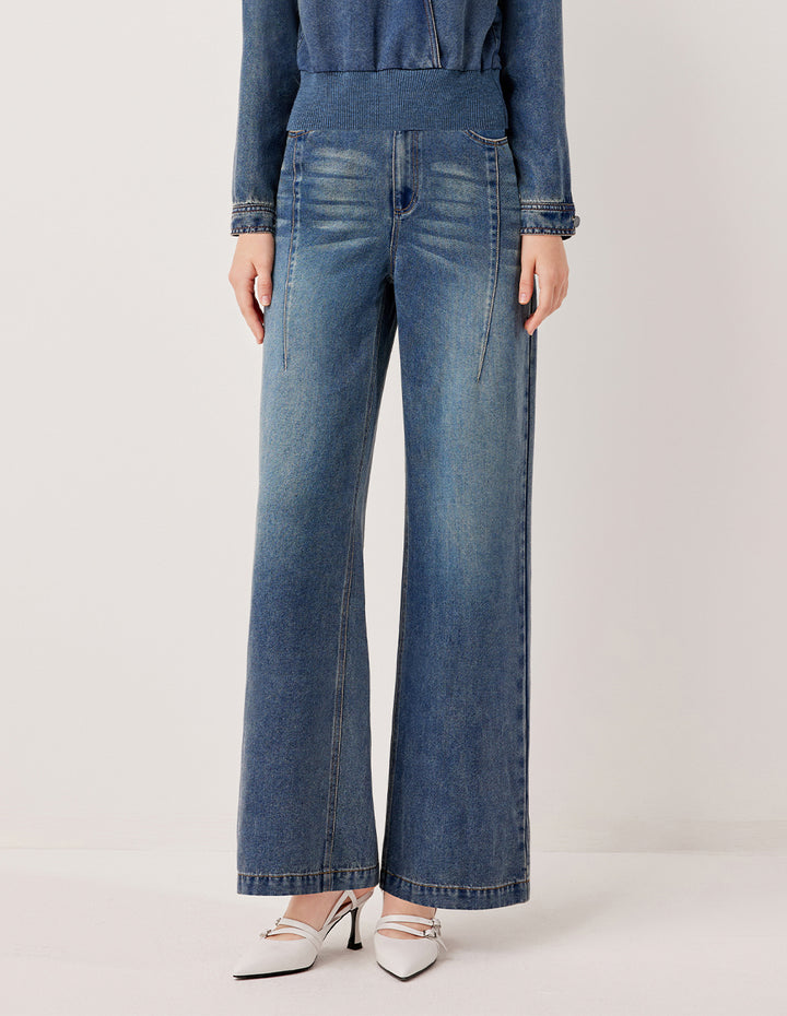 MARYLING Loose Fit Straight Leg Washed Blue Jeans