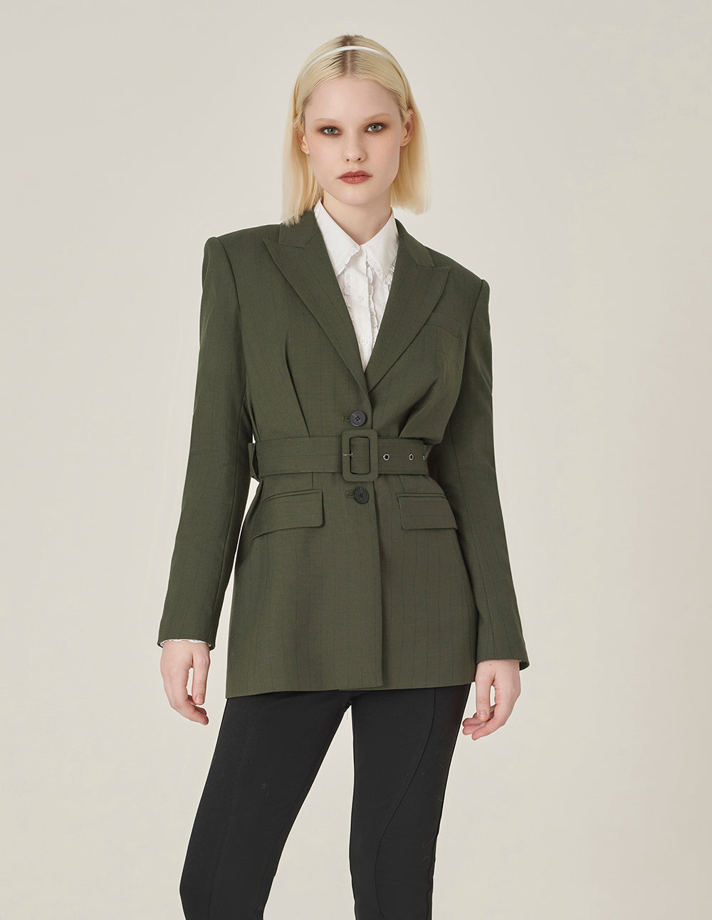 MARYLING Army Green Lapel Long-Sleeve Single-Breasted Midi-Length Coat