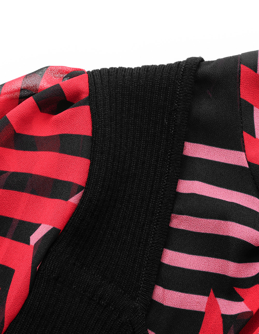 MARYLING Stripe-Printed Long Sleeve Patchwork Knitted Pleated Midi Dress