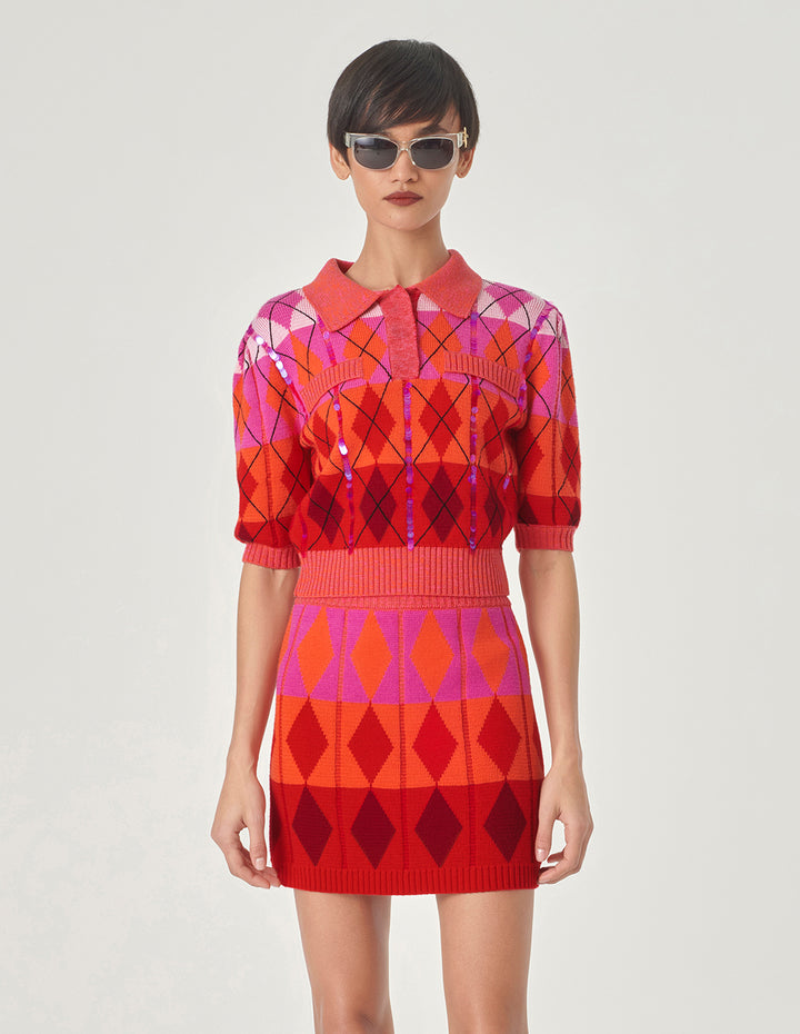 MARYLING Red Berry Plaid Knitted Skirt