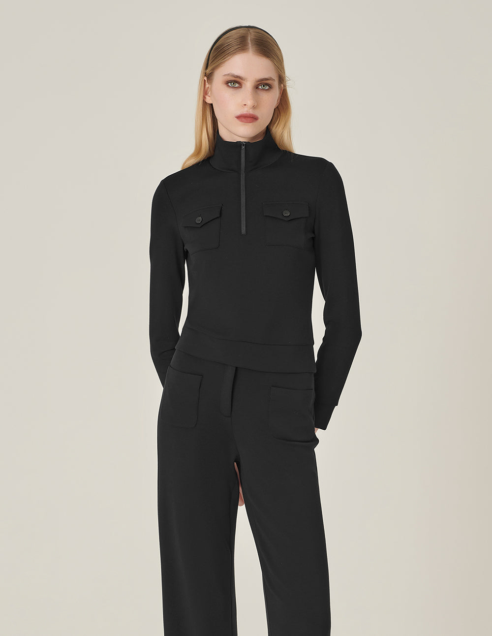 MARYLING Stand-Collar Long-Sleeve Knitted Top