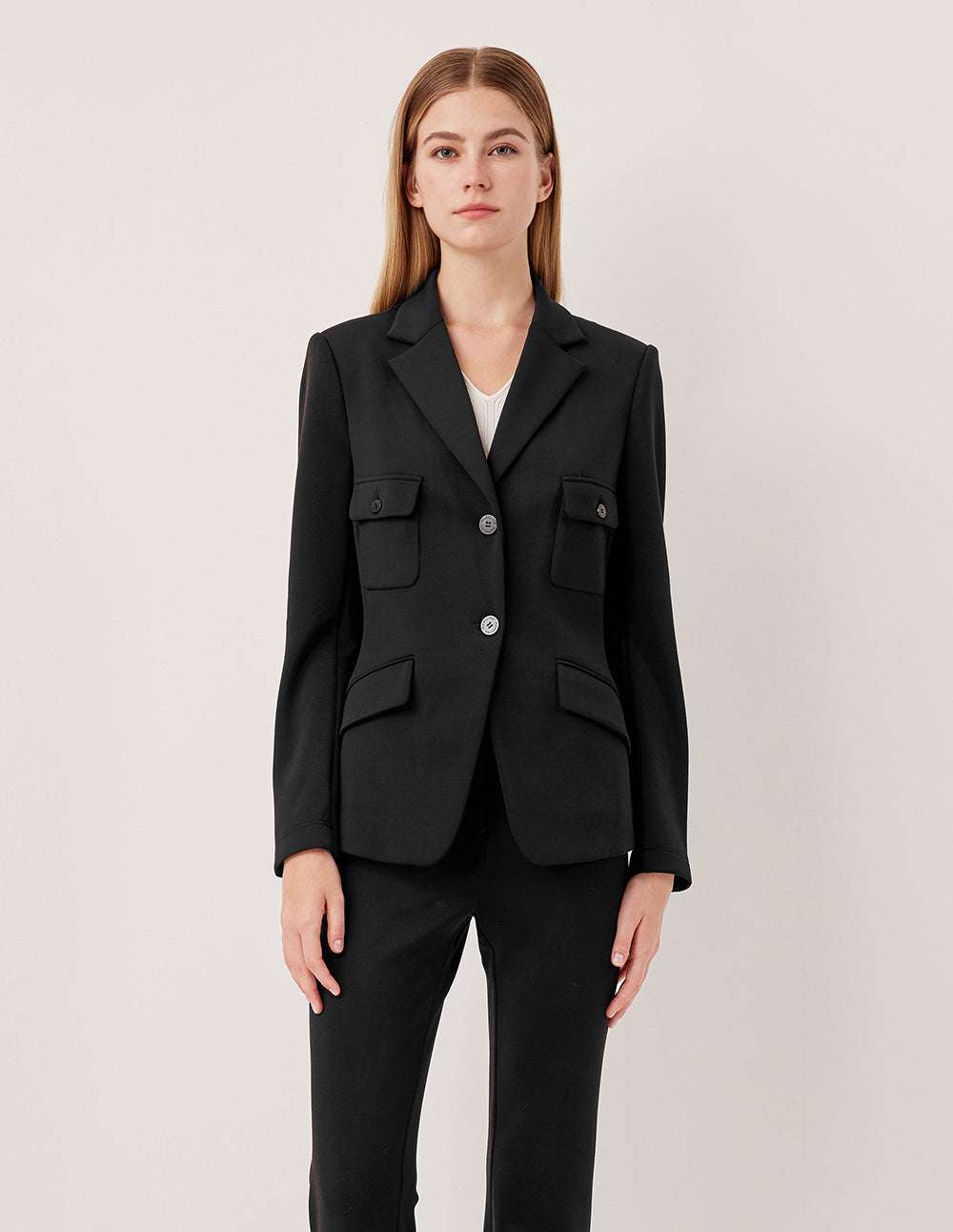 MARYLING Peak Lapel Long Sleeve Waist-Cinched Single-Breasted Blazer