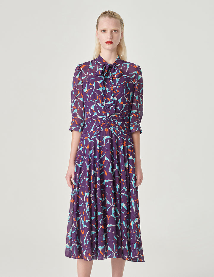 MARYLING Floral Half-Sleeves Midi Dress