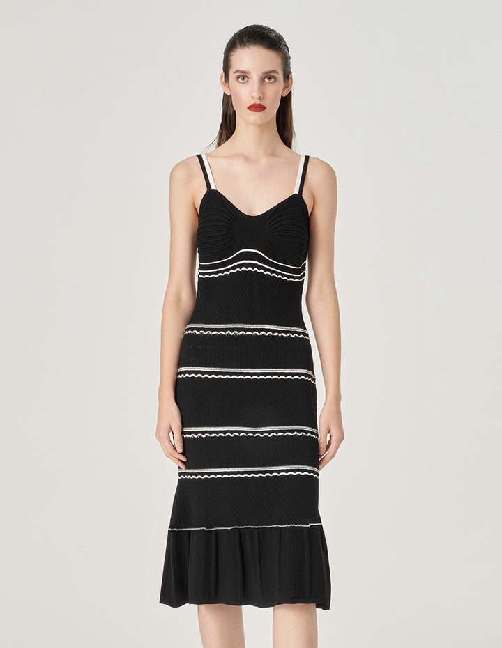 MARYLING Contrast Colour Suspender Knitted Slip Dress