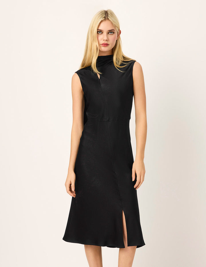 MARYLING Round Neck Sleeveless Slit Midi Dress
