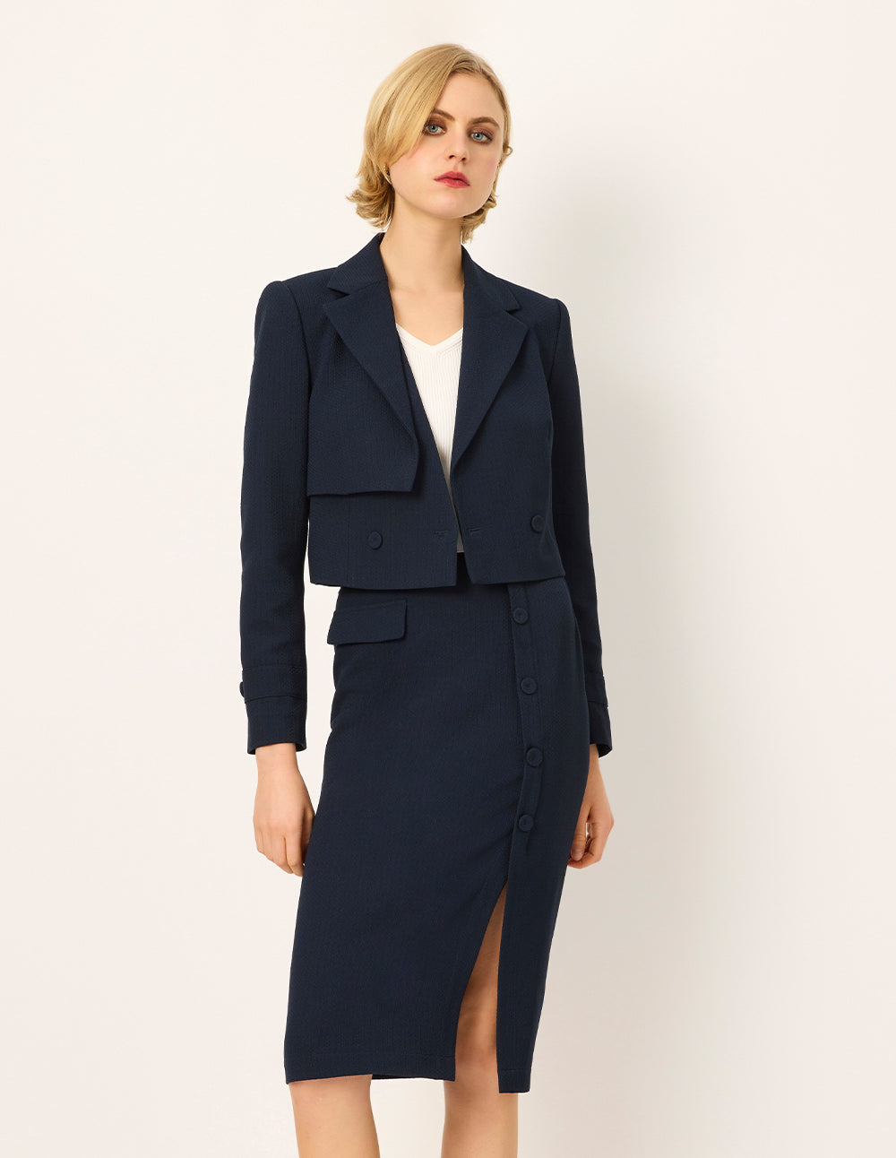 MARYLING Dark Blue Slit Knee-Length Skirt