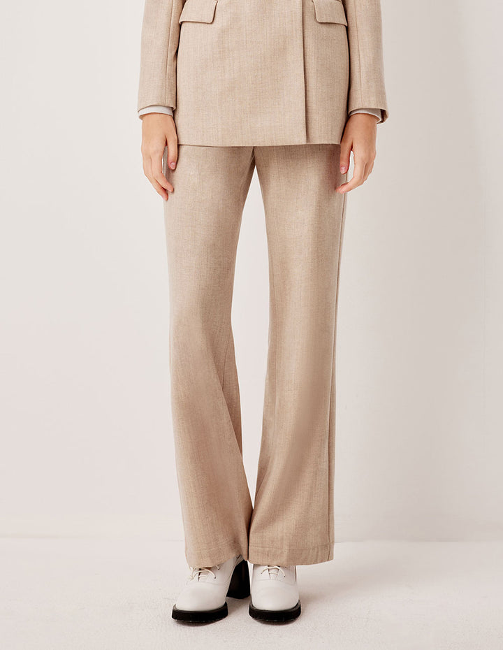 MARYLING Beige Slim Fit Wide Leg Full Wool Straight Pants