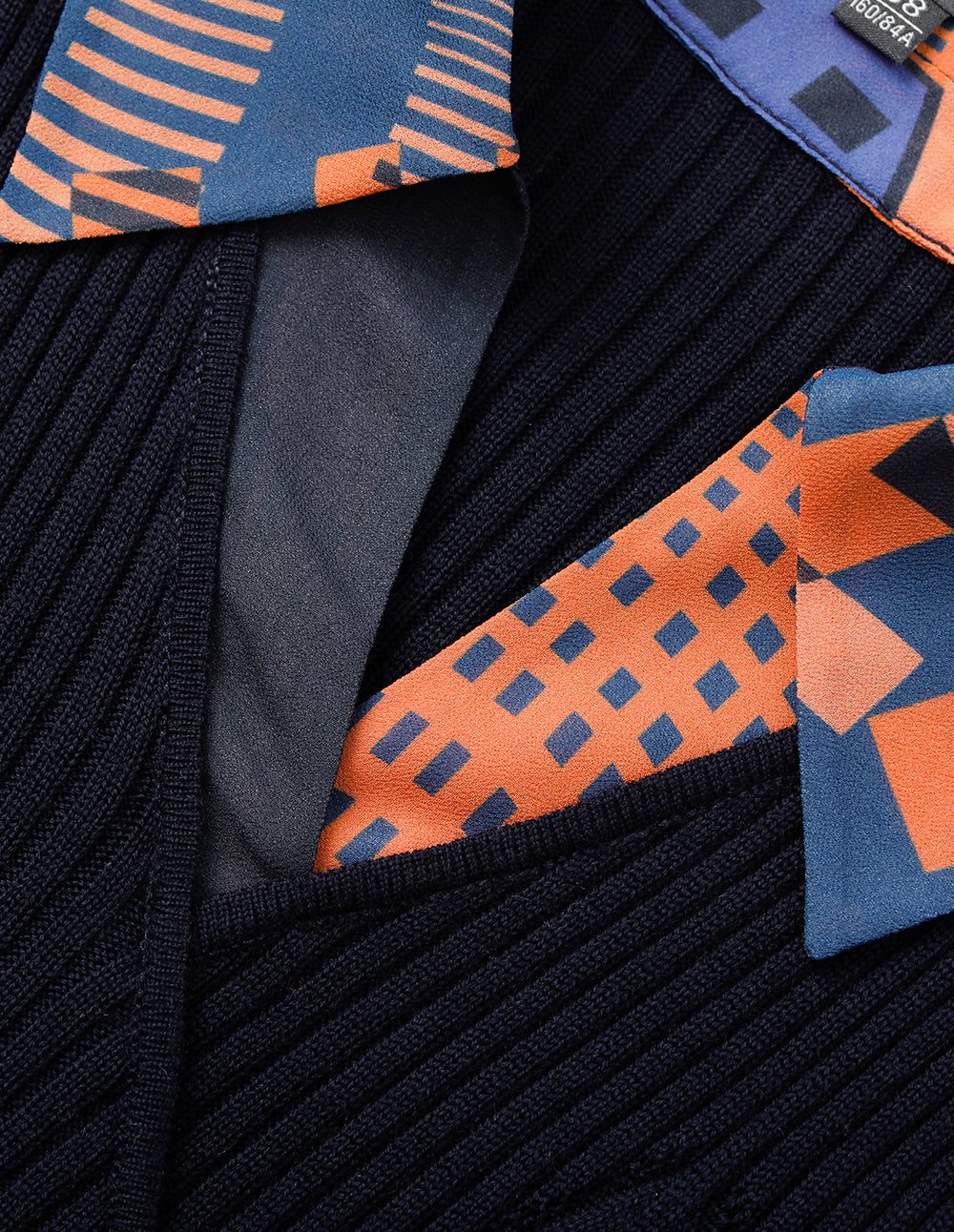 MARYLING Knitted Splicing Printed Floral Plated Midi Shirt Dress