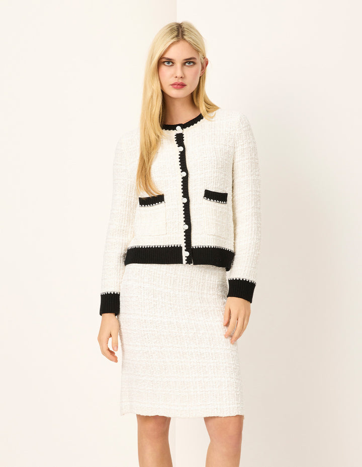 MARYLING Straight Knee-Length White Textured Knit Skirt