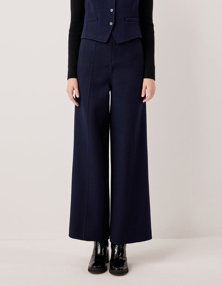 MARYLING Straight Wide Leg Wool Silk Blend Trousers