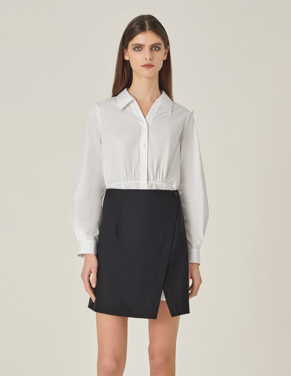 MARYLING Black And White Contrast Shirt Dress