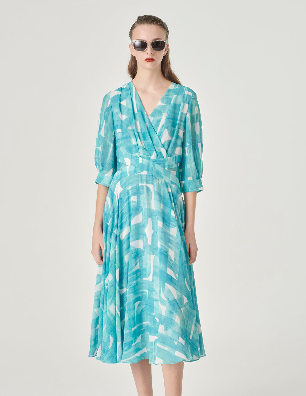 MARYLING V-Neck Mid-Sleeve Printed Sundress