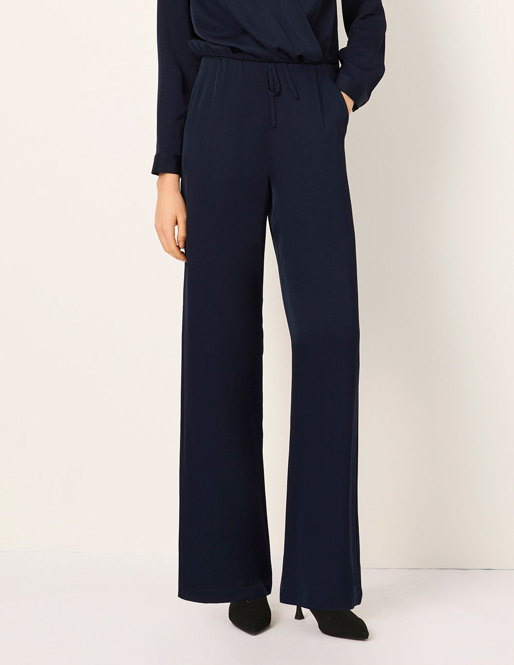 MARYLING Dark Blue Elastic Waist Straight Wide Leg Pants
