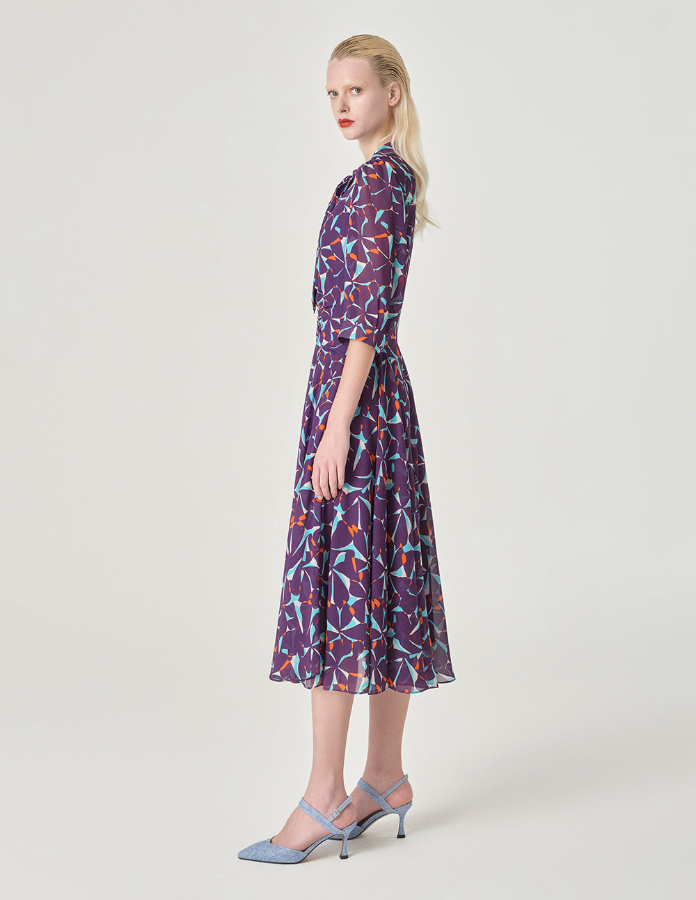 MARYLING Floral Half-Sleeves Midi Dress