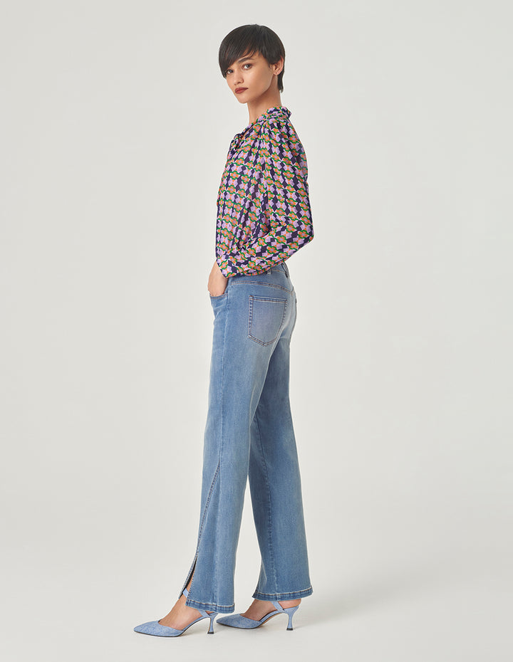 MARYLING Checked Georgette Print Long Sleeve Blouse