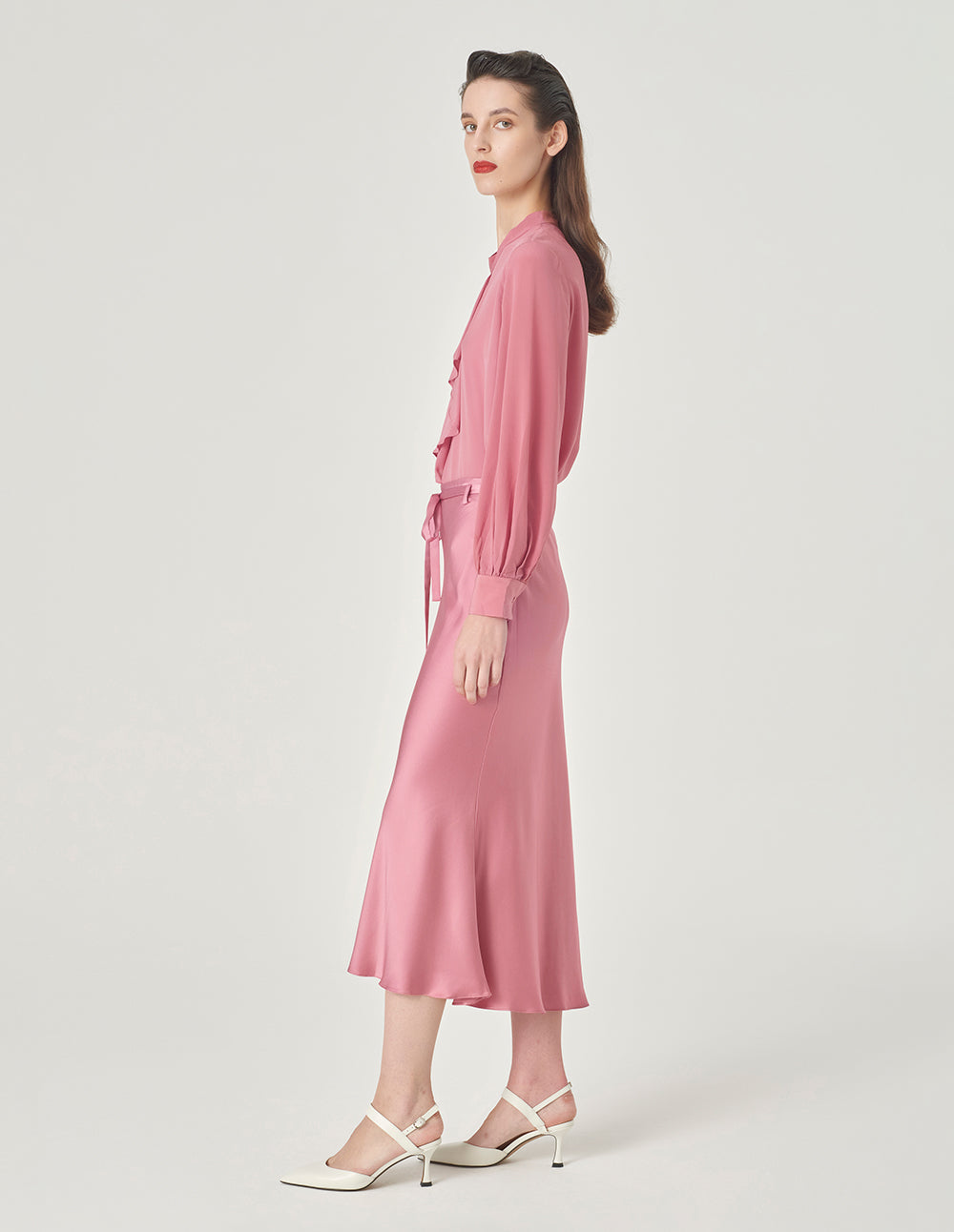 MARYLING Pink Stand Collar Ruffle Top