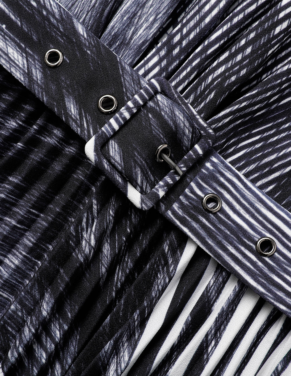 MARYLING Knitted Turtleneck Printed A-Line Pleated Midi Dress