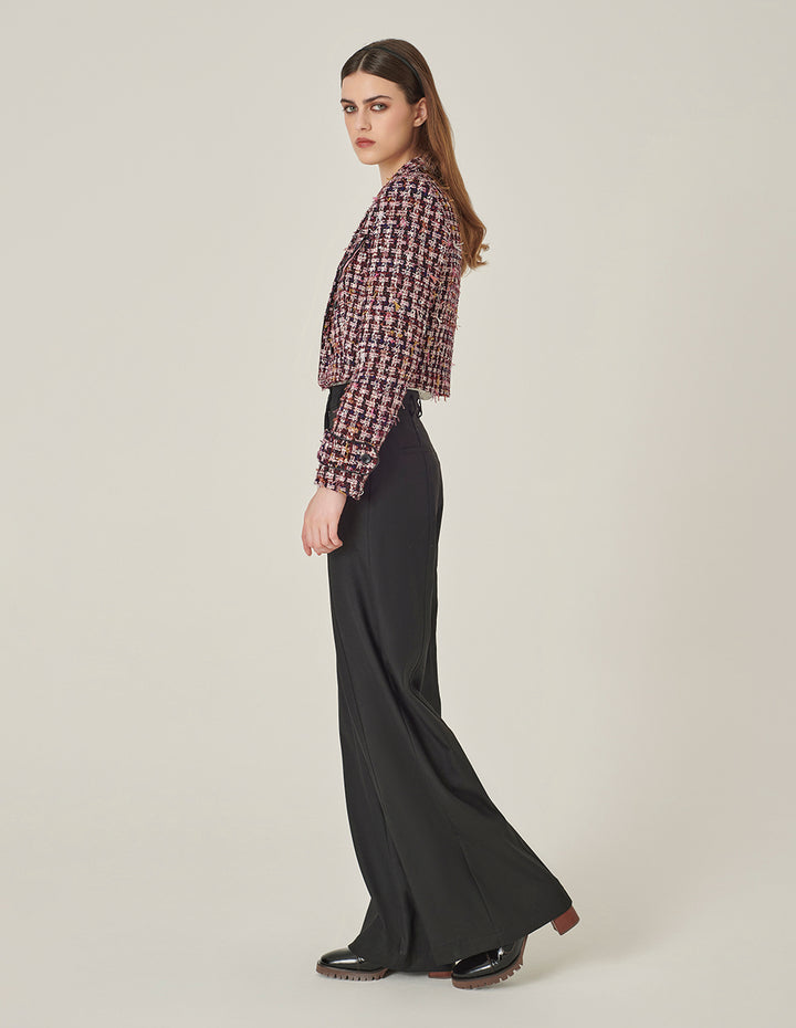 MARYLING Pink & Black Plaid H-Shaped Cropped Tweed Jacket