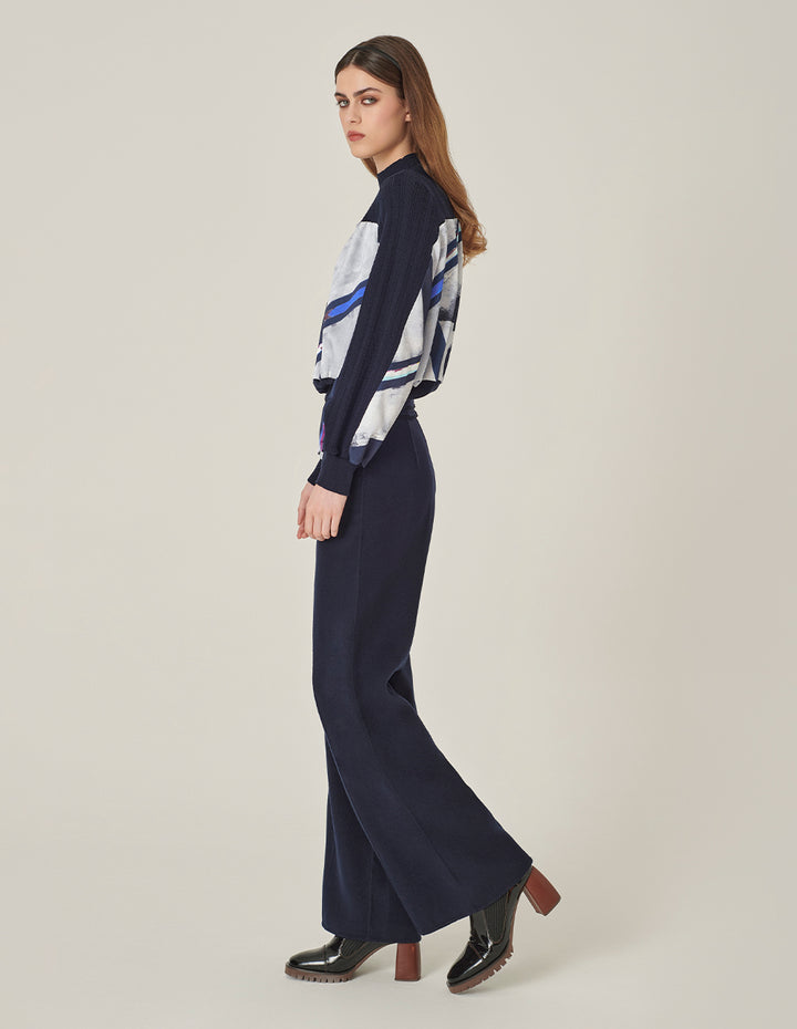 MARYLING Round Neck Knitted Pullover With Colorful Striped Print