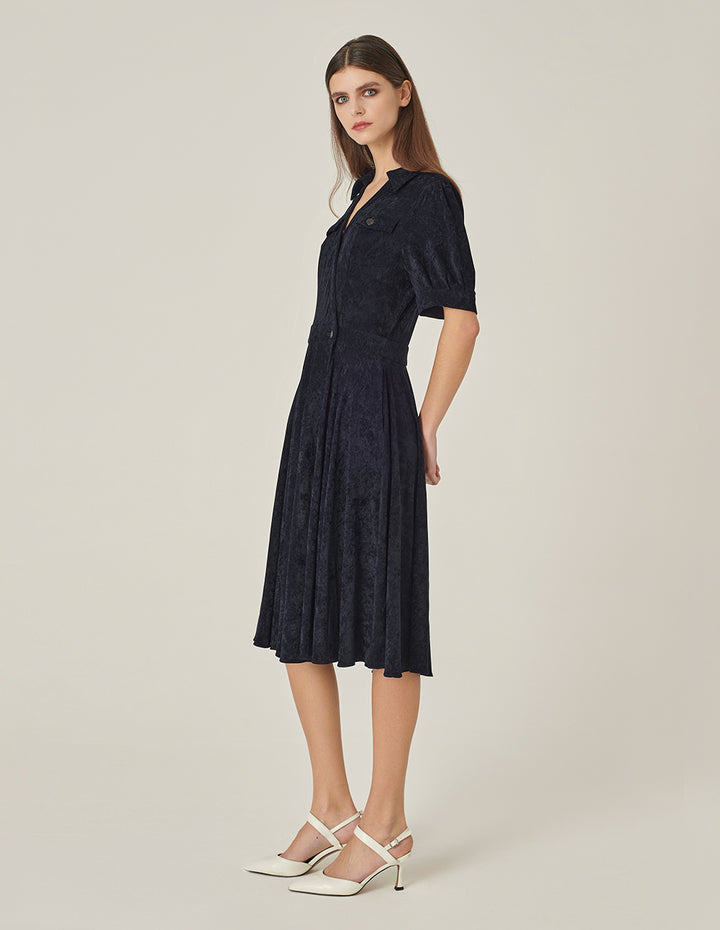 MARYLING V-Neck Short Sleeve Dark Blue Wrap Dress