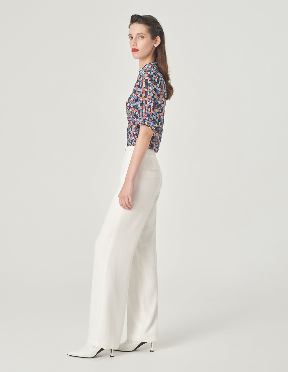 MARYLING V-Neck Shirt Silk Printed Top