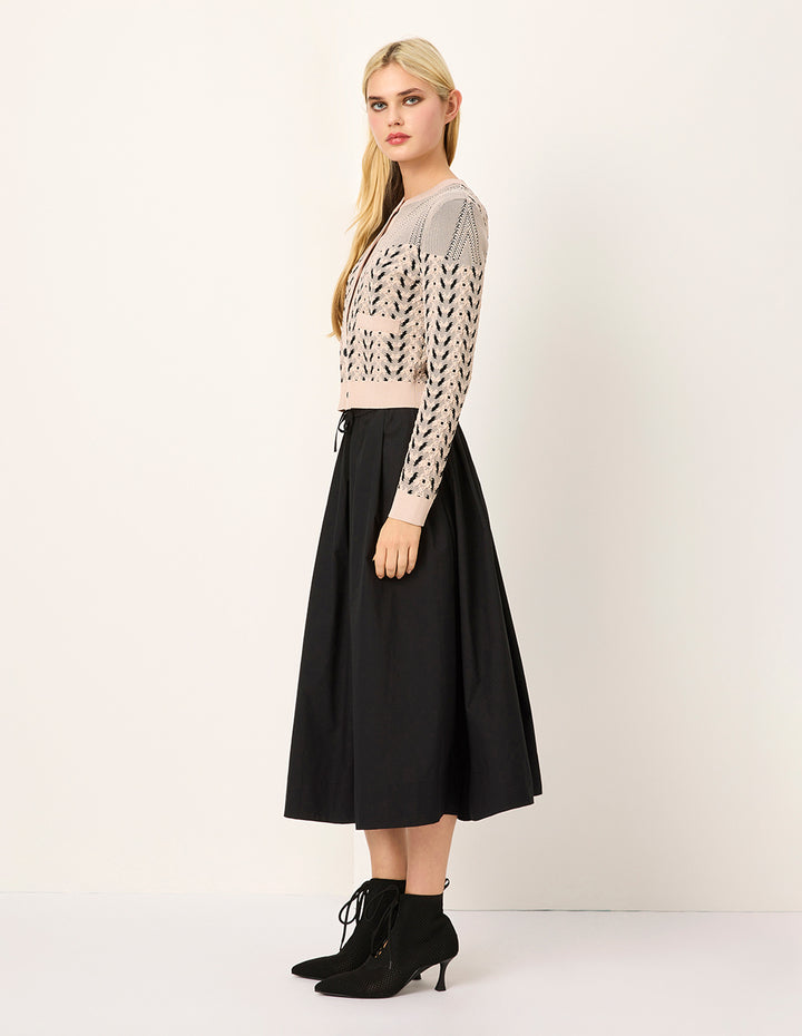 MARYLING Round Neck Geometric Print Long Sleeve Knit Cardigan