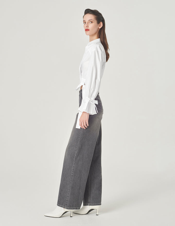 MARYLING V-Neck Cross Strap White Blouse