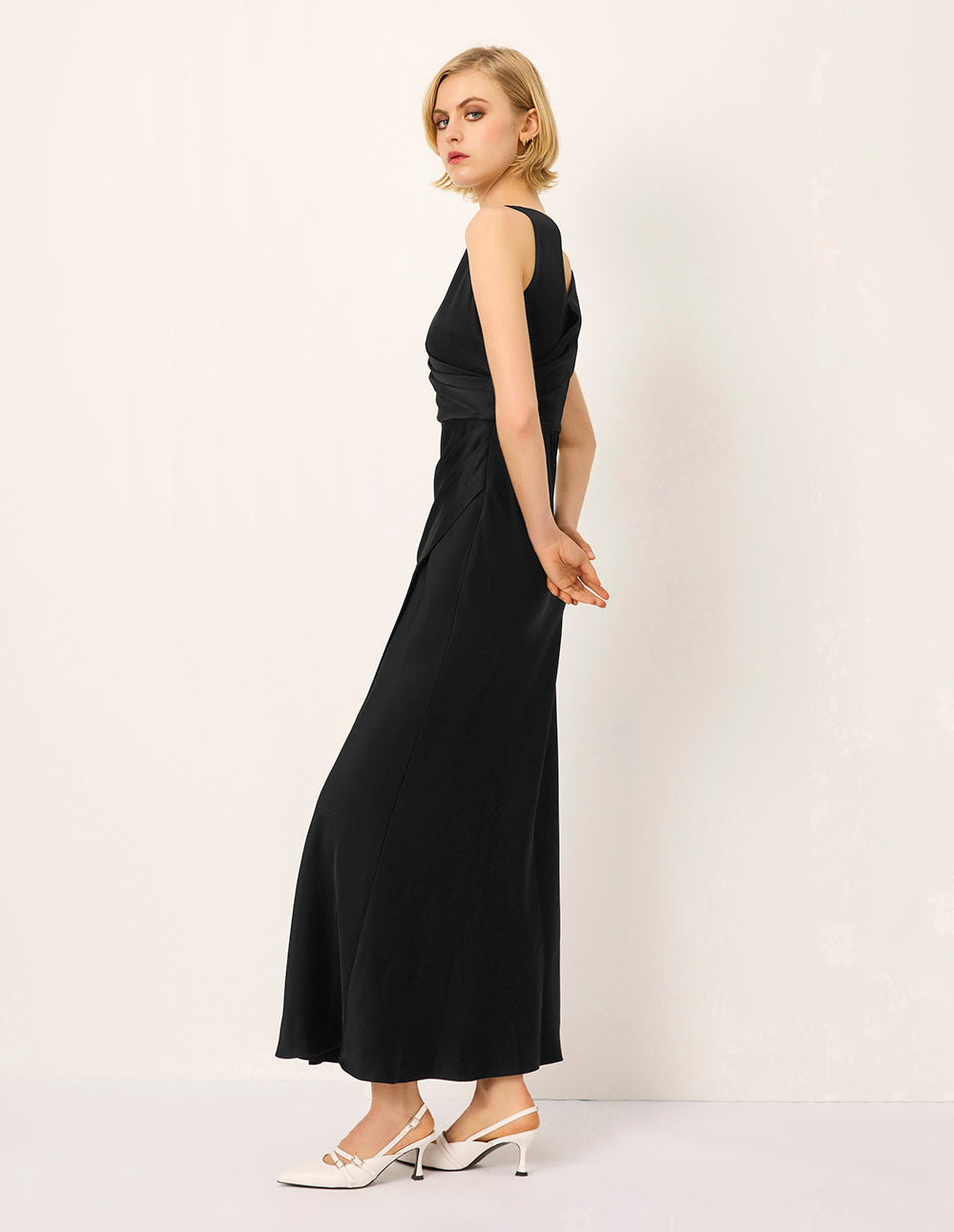 MARYLING V-Neck Sleeveless Off-Shoulder Slip Empire-Waist Evening Gown