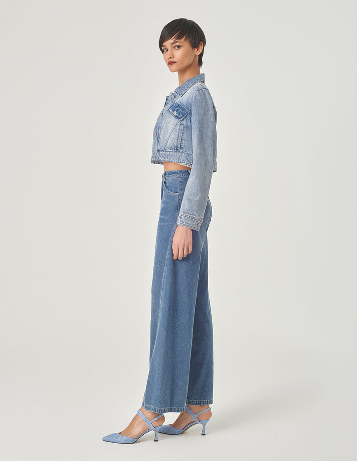 MARYLING Cropped Wash Blue Denim Jacket