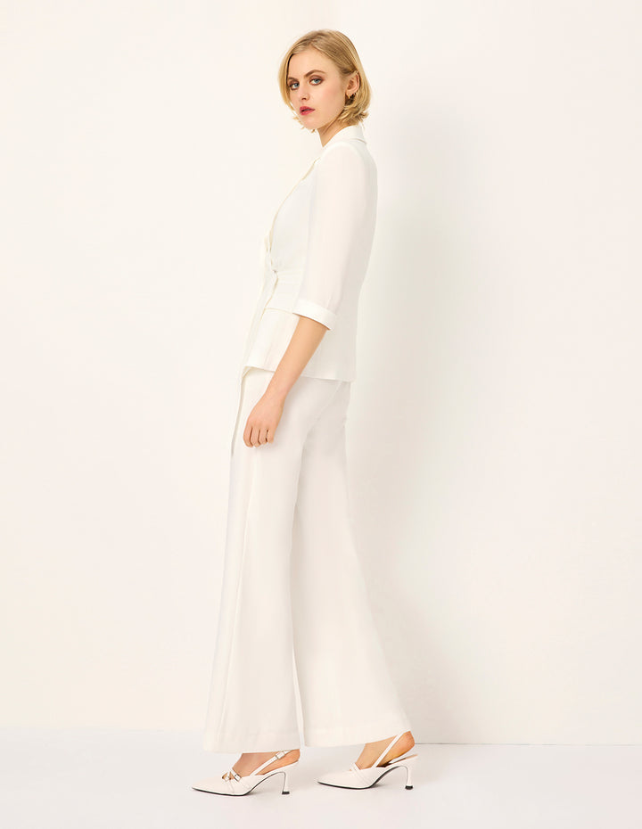 MARYLING Peaked Lapel 3/4 Sleeve Wrap Waist-Tie Blazer