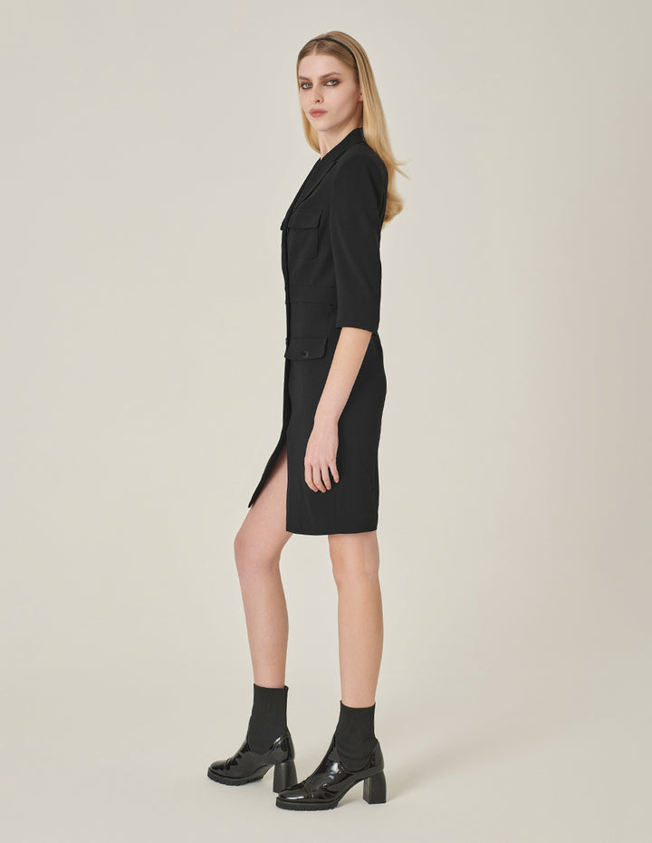 MARYLING Black Lapel Double-Breasted Suit Dress
