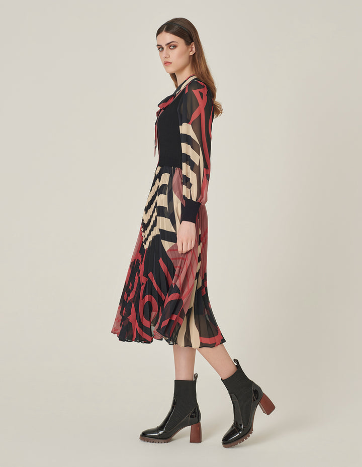 MARYLING Knitted Patchwork Printed Shirt Dress