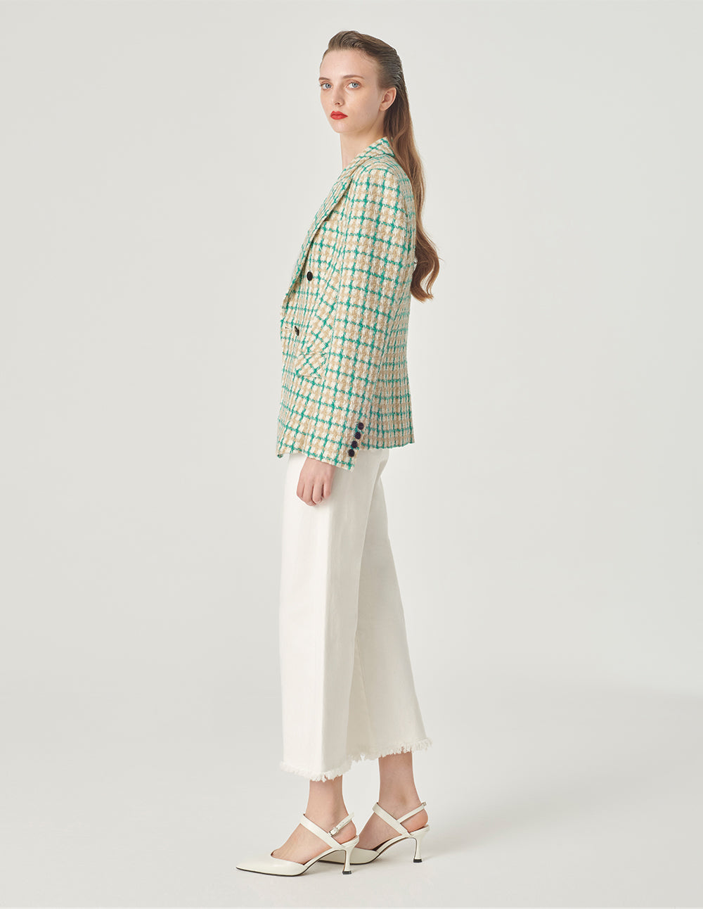 MARYLING Checked Double-Breasted Blazer